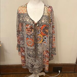 One Emerald Bohemian Multicolor Women's Sheer blouse Size 3X EUC
